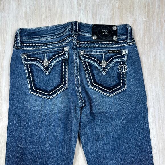 Miss Me Medium Wash Bootcut Jeans Western Cowgirl Stitch Flap Pockets Denim 27 - Picture 13 of 16